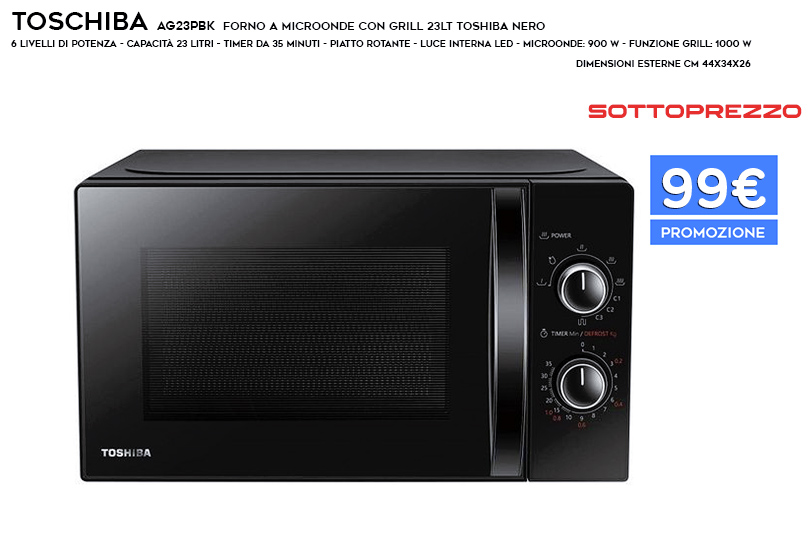 Forno a Microonde con Grill 23LT Toshiba Nero - MW-AG23PBK